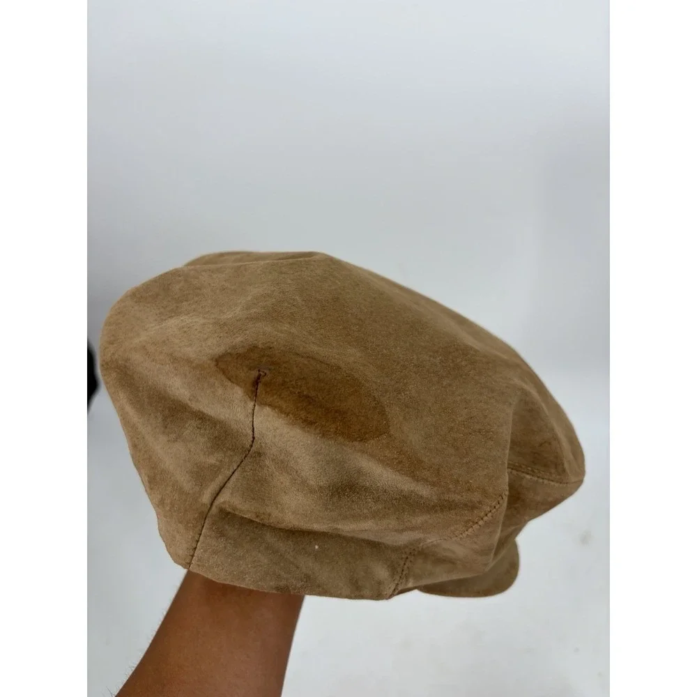 Vintage L.L. Bean Leather Newsboy Hat Cap Union Made USA Cabbie sz Large Tan
